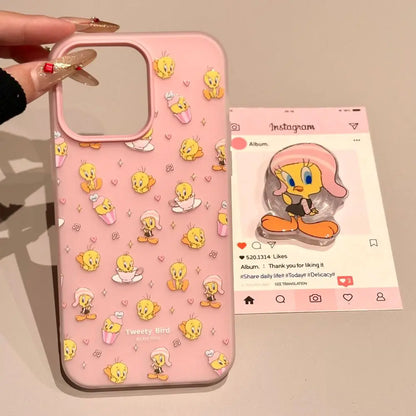 Cute Pink Cartoon Du Girl Phone Case Full Cover with Stand for iPhone 6 pro Max 5 pro 4 Small 3 Women's Anti-Fall Prote...