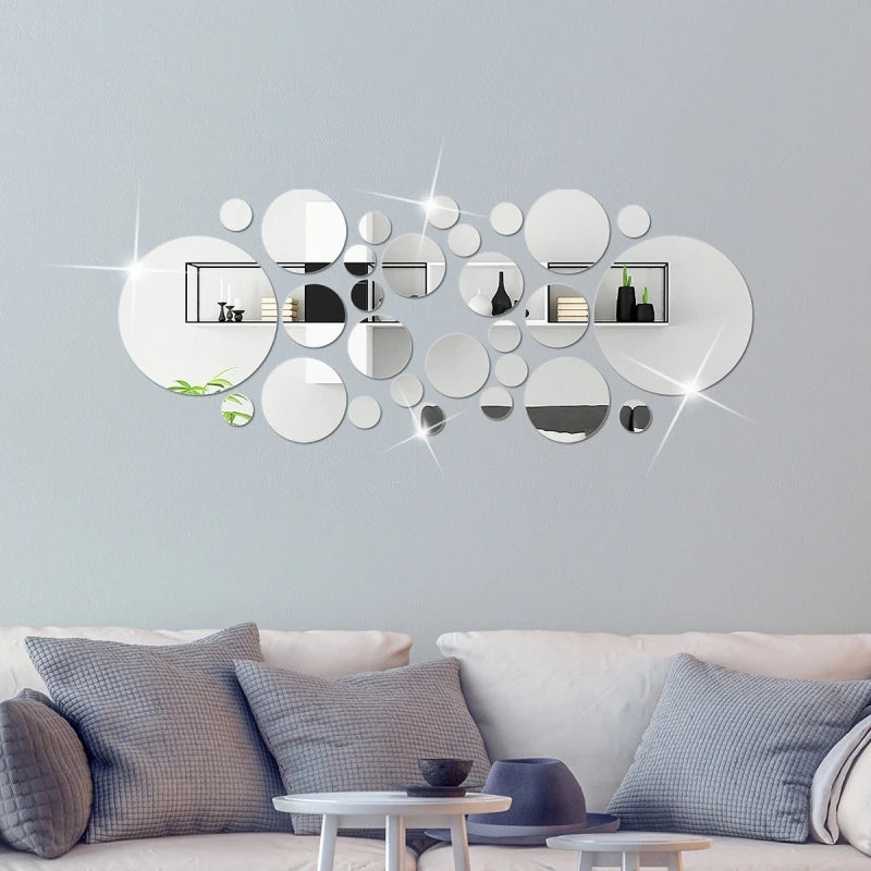 26pcs Round Acrylic Mirror Stickers - Self-Adhesive Removable Bathroom/Kitchen Wall Decor, Shatterproof Tile Art for Ceramic