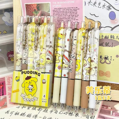 6pcs Cartoon Kuromi Writing Pen Kawaii Hello Kitty Cinnamoroll Melody 0.5mm Quick Drying ST Gel Pen Student School Stationery
