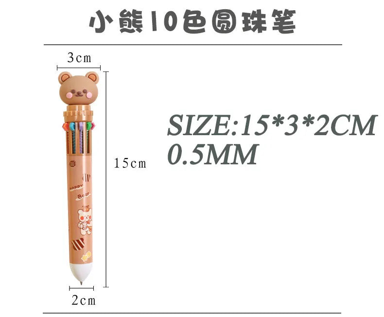 1Pcs 10 Color Cute Bear Pen Cartoon Ballpoint Pen Student Stationery Multi Color Hand Account Pen Learning and Office Supplies