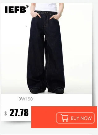 IEFB High Street Men's Jeans Casual Washed Whiskers Solid Color Loose Trendy Straight Wide Leg Male Denim Pants Autumn 9C7862