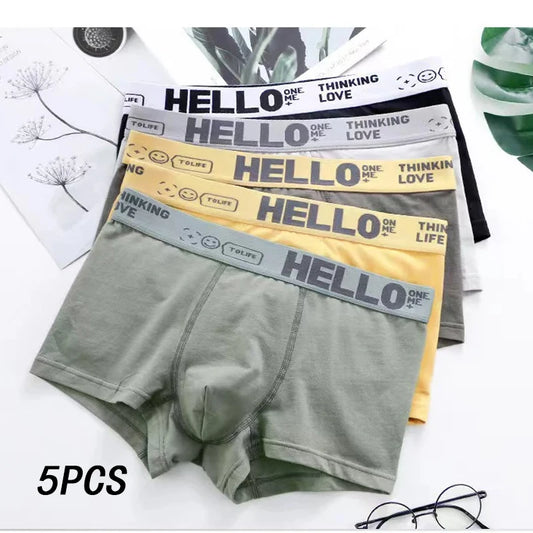 5PCS Men Breathable  Boxer Shorts Four-corner Shorts Teenagers Knitted Pure Color Mid-waist Design