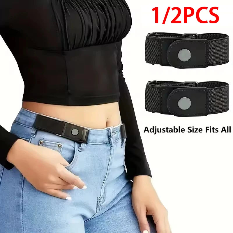 Simple Fashionable Women's No Buckle Stretch Elastic Waist Belt Men Woven Invisible Lazy Belt Length Adjustable，For Jeans、Dress
