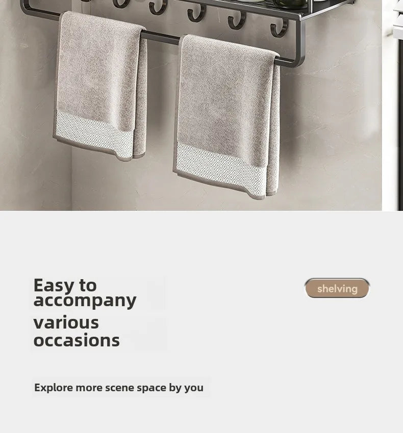 Bathroom storage rack, non perforated washbasin, hand washing and shower area, shower gel wall storage rack