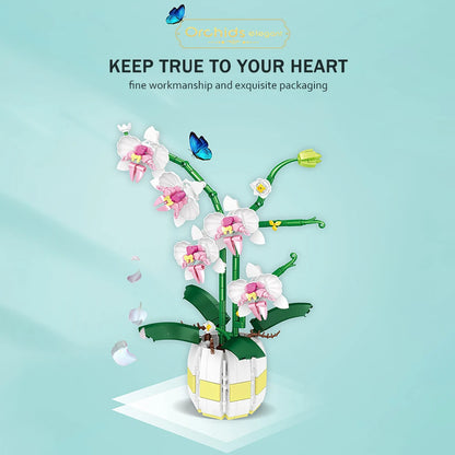 Building Blocks Orchid Flowers Bouquet Flower Blocks Bonsai Plant Model Bricks Romantic DIY Home Decoration Toy for Kids Gift