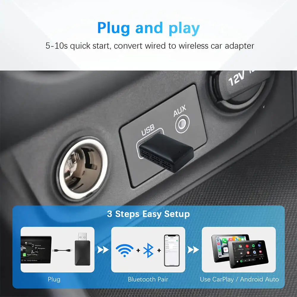 NEW 2in1 Wireless CarPlay AI Mini Android Auto Box Plug&Play Automatic Connection Compatible with 99% of Cars For Car Radio