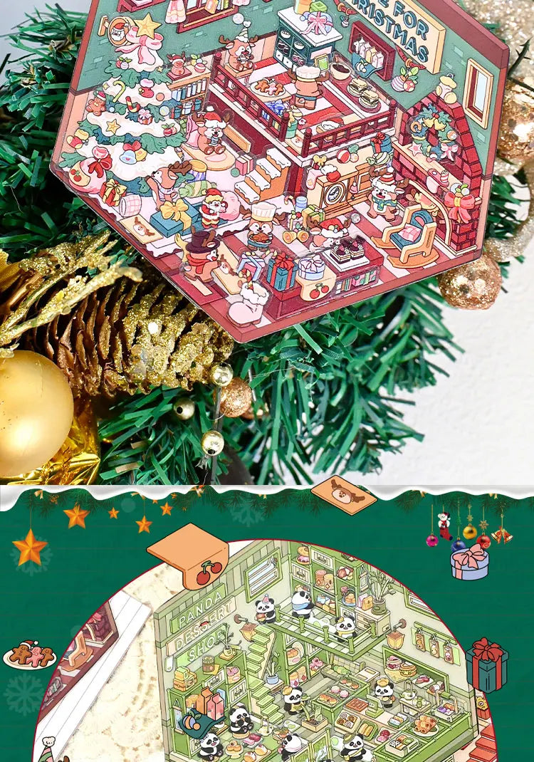 Christmas Theme DIY 3D Sticker Cartoon Pocket Cabin Scene Stacking and Pasting Festival Birthday Gift for Kid Child Student