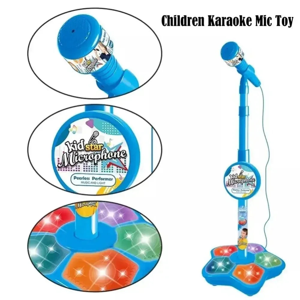 Kids Rocking-Roll Microphone with Stand Karaoke Song Music Instrument Toys Brain-Training Educational Toy Birthday Gift Girl Boy