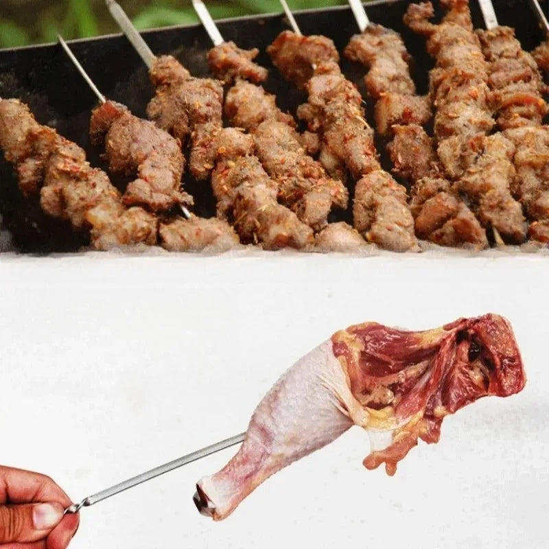 50cm 6Pcs BBQ Skewer Stainless Steel Wide Barbecue Sticks Flat BBQ Fork Outdoor Camping Picnic BBQ Utensil Kitchen Accessories