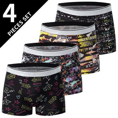 4 Pack Europe and America Size MEN'S Solid Color Sexy Boxer Underwear Antibacterial Breathable plus Size MEN'S Shorts Underwear