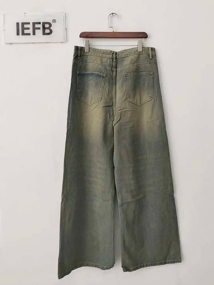 IEFB 2024 Autumn Men Denim Pants Straight Droop Vintage Loose Bottom Straight Wide Leg Casual Male Trousers Korean Style 9C1519