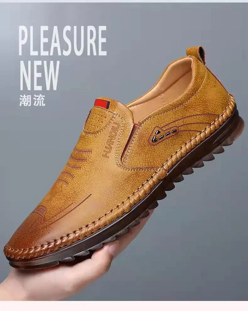 High Quality Men Shoes Handmade Leather Footwear Male Casual Business Flats Outdoor Soft Soled Travel Sneakers