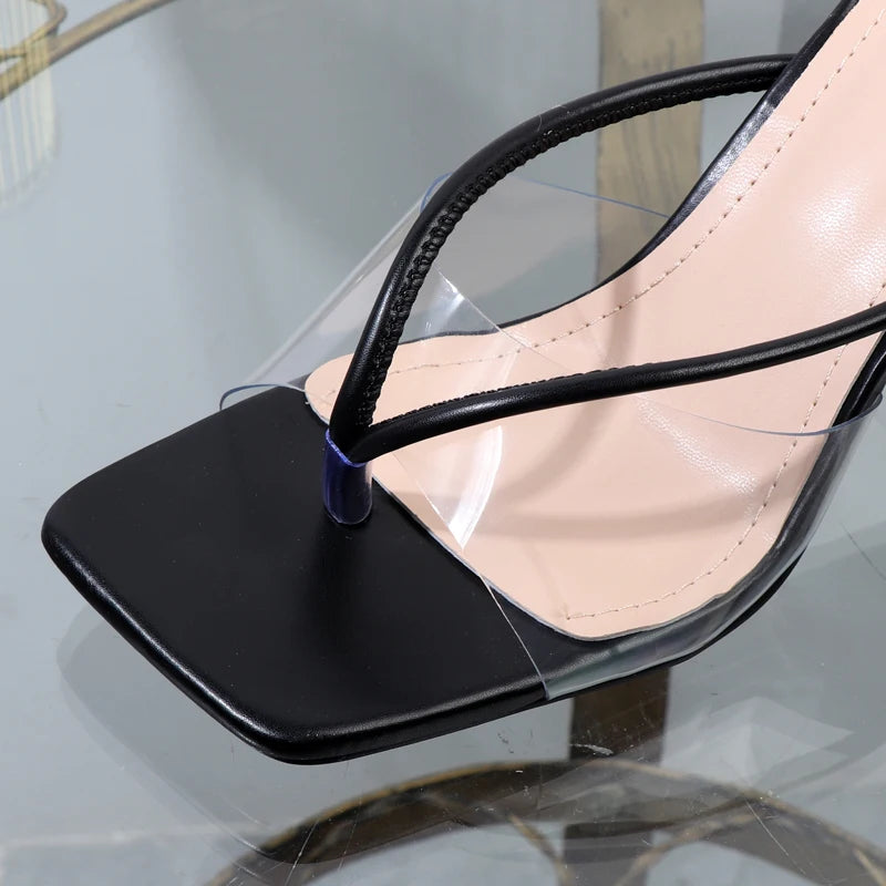 shoes for women 2025 designer luxury new stiletto flip flops clip toe outdoor Transparent slippers black temperament sandals 9CM