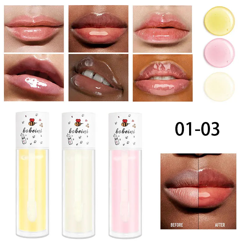 Water-gloss lip oil, honey-colored lip oil, moisturizing and hydrating lip gloss, reducing lip lines, water-gloss lip makeup