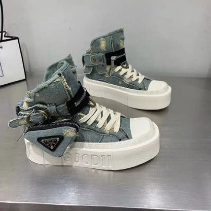 Shoes for Women  Women's Ankle Boots Trendy Retro Denim High-top Women Shoes High-quality Platform Luxury Lady Shoes Botas Mujer