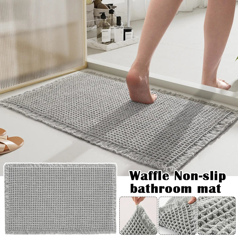 Bathroom Mat Woven Floor Mat Entrance Absorbent Carpet Microfiber Home Toilet Antislip Tassels Doormat Soft Machine Washable Rug