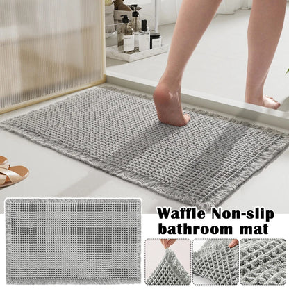 Bathroom Mat Woven Floor Mat Entrance Absorbent Carpet Microfiber Home Toilet Antislip Tassels Doormat Soft Machine Washable Rug
