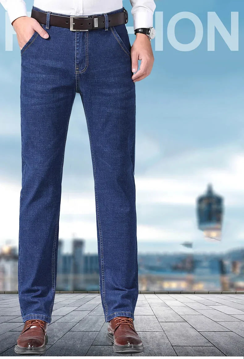 Men's Comfortable Soft Business Casual Denim Trousers Slim Fit Straight Pants Fashion Male Brand Light Luxury Stretch Clothing