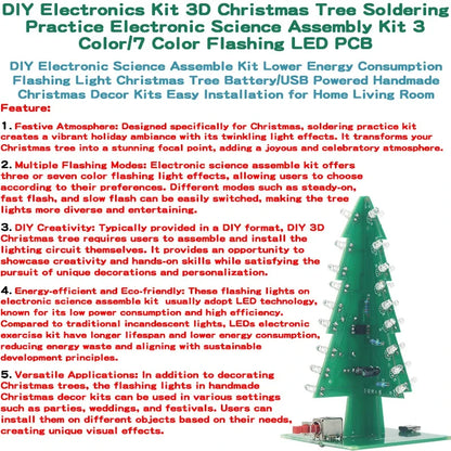 Creative 3D Christmas Tree LED DIY Kit Red/Green/Yellow LED Flash Circuit Kit Electronic Fun Suite 3 Color/7 Color PCB