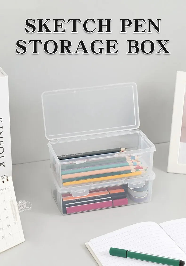 1PC Transparent Pencil Case Sketch Plastic Pencil Case Storage Case Art Student Pencil Case Large Capacity Toolbox