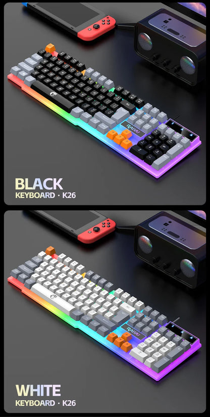 Single keyboard and keyboard mouse RAIKU T26 Three tone Luminous Keyboard Mouse Wired Mechanical Touch Gaming Mouse Keyboard Set