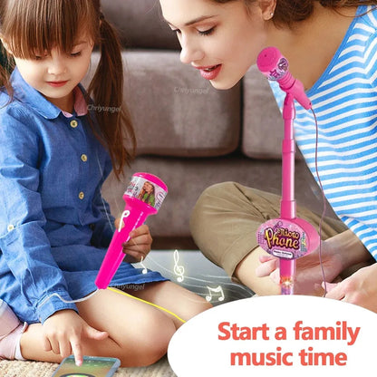 Kids Rocking-Roll Microphone with Stand Karaoke Song Music Instrument Toys Brain-Training Educational Toy Birthday Gift Girl Boy