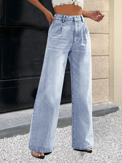 New women's cross-border European and American style solid color jeans women's straight wide leg pants casual all-match