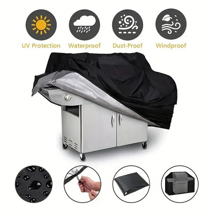 BBQ Gas Grill Cover UV Protective Durable Convenient Fits Weber Char-Broil Grill Furniture Cover Black