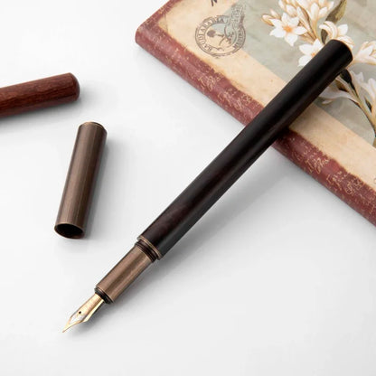 Luxury Retro Wood Bronze Fountain Pen Office Business Writing Art Calligraphy Ink Pens 0.5mm School Student Stationery Gifts