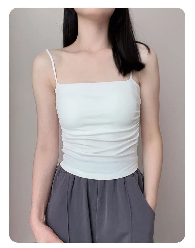 Clearance_New Summer Simple Cotton Sling Camisole Women Girls Crop Top Sleeveless Shirt Lady Bra Tops Straps Skinny Camisole Bas