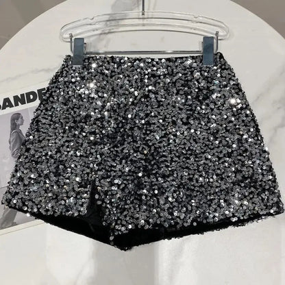 New Autumn Black Velvet Shorts Women Sequined Shiny Versatile Short Pants Clubwear Shorts Hot Pants High Street
