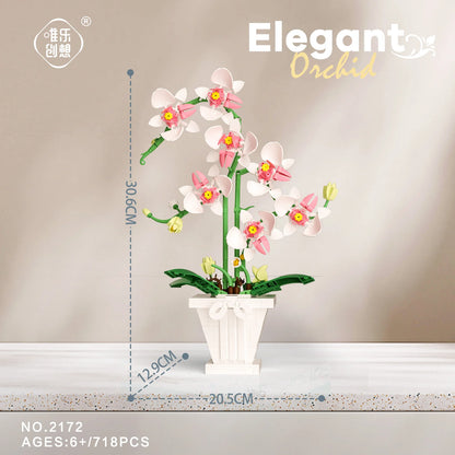 Building Blocks Orchid Flowers Bouquet Flower Blocks Bonsai Plant Model Bricks Romantic DIY Home Decoration Toy for Kids Gift