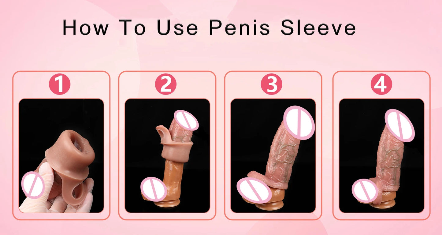 SXXY Silicone Penis Sleeve For Cock Enlargement Lengthen Men Reusable Condom Penis Ring Delayed Ejaculation