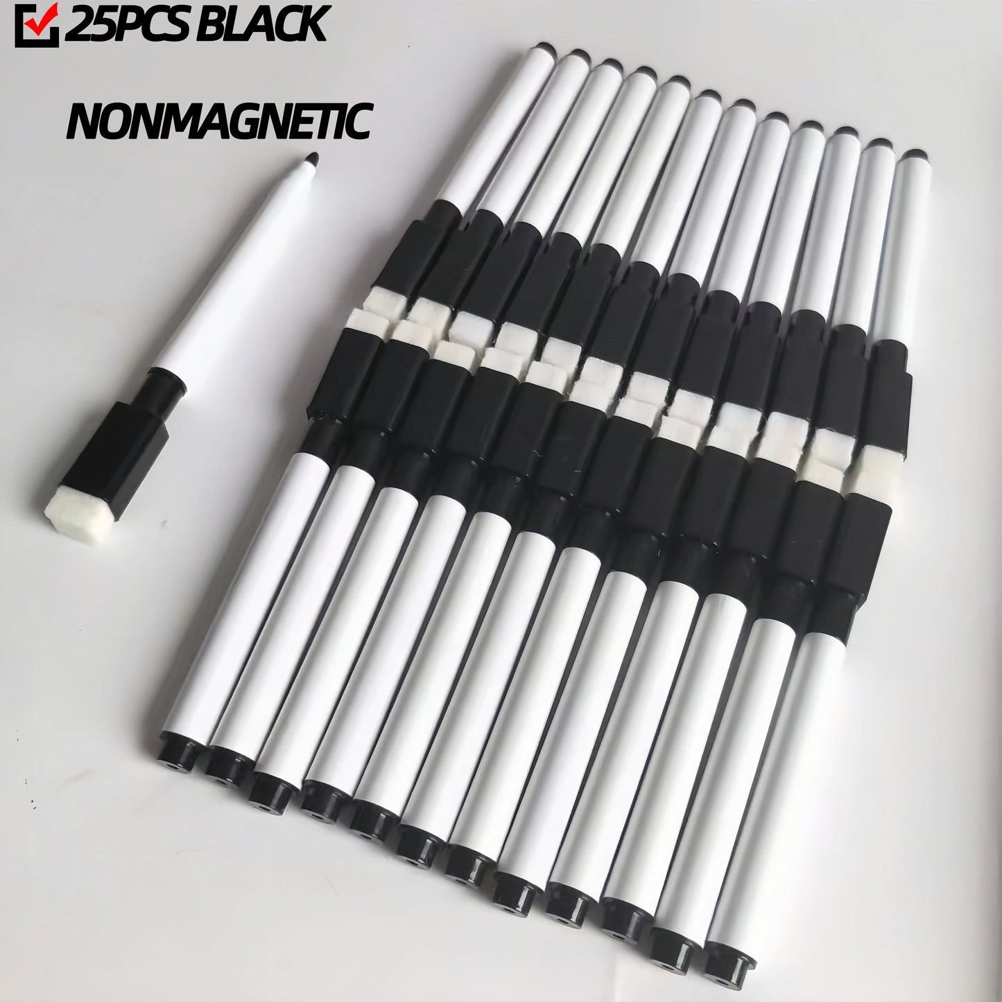 25Pcs Black Dry Erase Markers with Eraser Cap White Board Mini Dry erase Markers for Office School Supplies