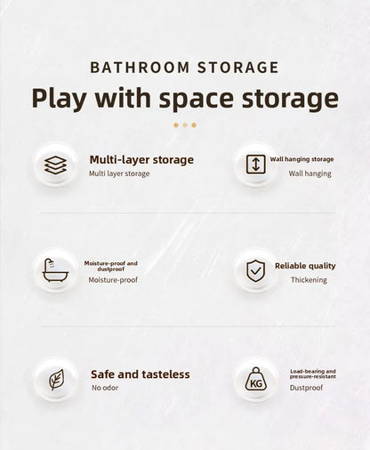 Bathroom Wall Cabinet - No-Drill Magnetic Door Storage Shelf with Dustproof Design, Hanging Organizer for Shower & Toiletries