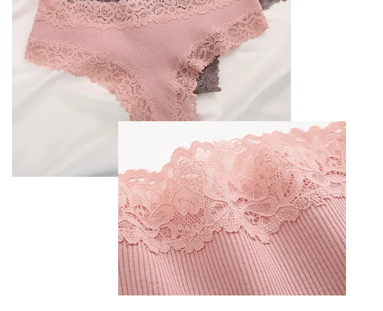 3/5PCS Lace Seamless Cotton Panties Ribbed Brazilian Pants Low Waist Women Panties Breathable Girls Underwear Plus Size Lingerie