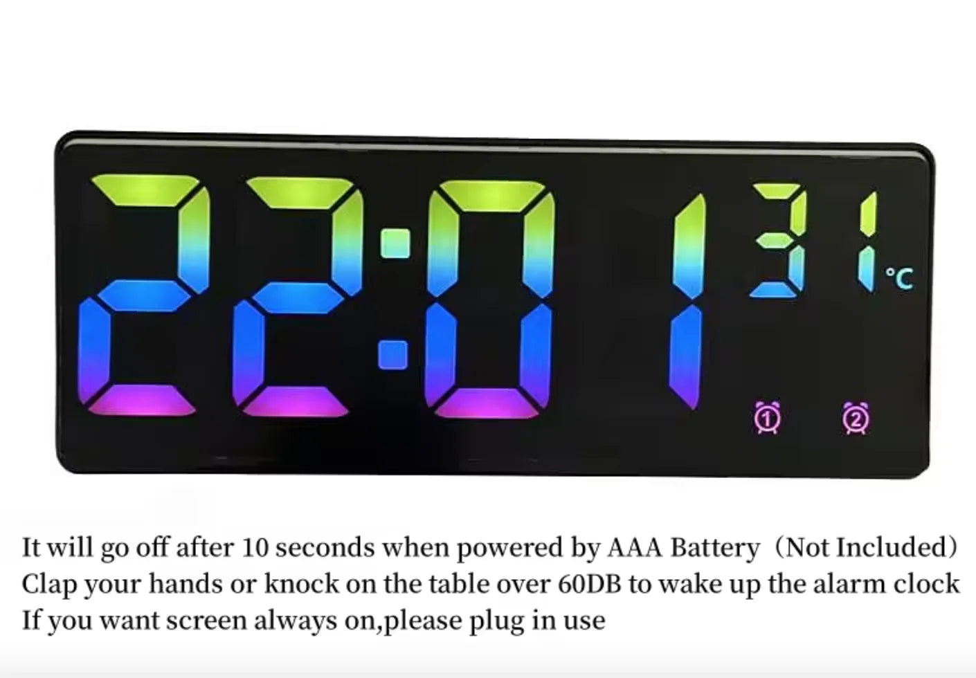 Colorful Digital Alarm Clock - Voice Control，Temperature Display Date，Dual Alarm Clock，Snooze，Night Light Mode，12/24Hour SystemL