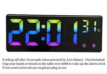 Colorful Digital Alarm Clock - Voice Control，Temperature Display Date，Dual Alarm Clock，Snooze，Night Light Mode，12/24Hour SystemL