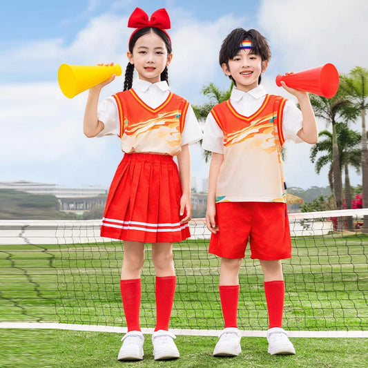 Kids Summer Kindergarten School Uniform For Boy Girl Top and Bottom Clothes Set Child Student Outfit Suit Stage Performance Wear