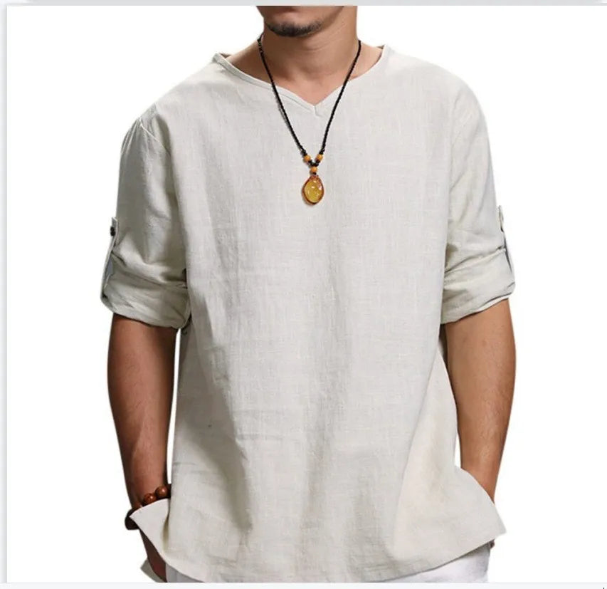 Men's New 3/4 Sleeve Loose Solid Casual Large Pullover Shirt
