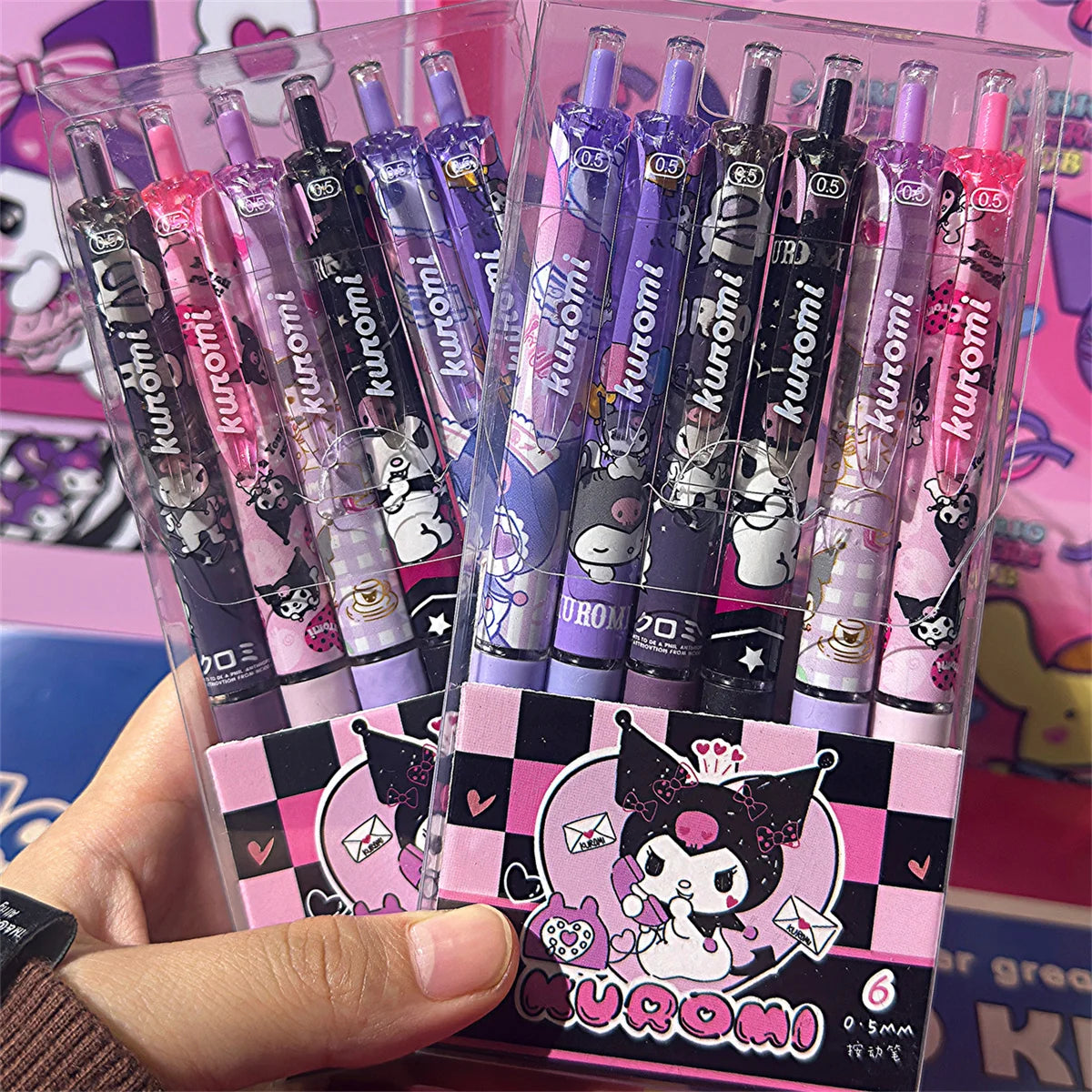 6Pcs/Set Kawaii  Kuromi  0.5mm Gel Pens Set Cute Black Pen Cartoon School Student Stationery Supplies Gift