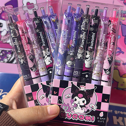 6Pcs/Set Kawaii  Kuromi  0.5mm Gel Pens Set Cute Black Pen Cartoon School Student Stationery Supplies Gift