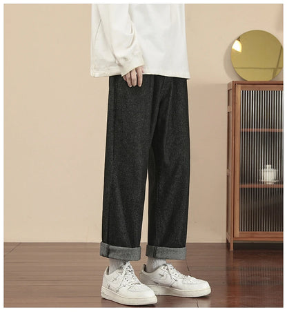 2023 New Korean Fashion Men's Casual Ankle-Length Jeans Classic Man Straight Denim Wide-leg Pants Light Blue Grey Black 3XL