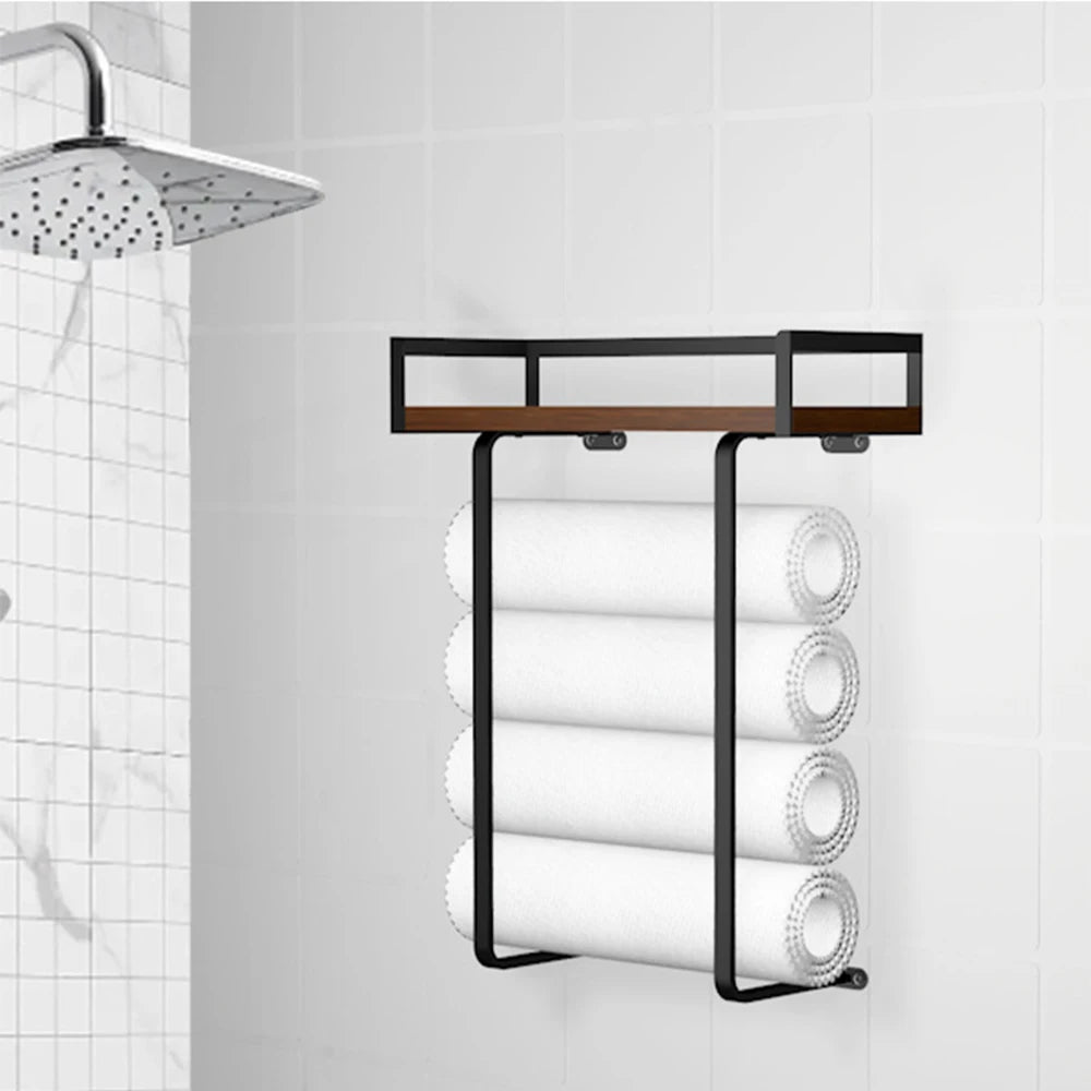 Bathroom Towel Rack Made of Iron and Wooden Wall Mounted Shampoo Shelf Shower Holder Toilet Storage Bar Hardware Accessories