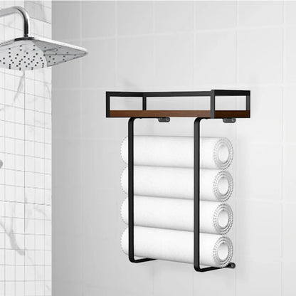 Bathroom Towel Rack Made of Iron and Wooden Wall Mounted Shampoo Shelf Shower Holder Toilet Storage Bar Hardware Accessories