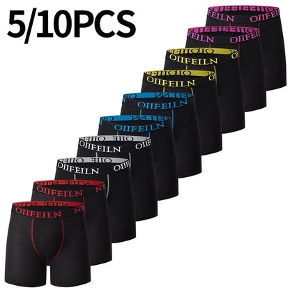 5/10 Pack Multi-size Teenagers To Adults Men's Boyshort Leisure Sports Joker Elastic Waist Long Men's Underwear Can Be Parent-ch