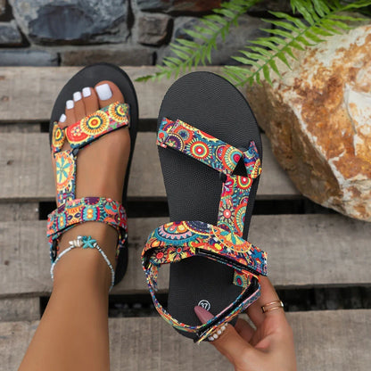 Women's Shoes 2025 Open Toe Women's Sandals Summer Bohemian Mixed Color Soft Sole Lightweight Casual Comfortable Flat Sandals