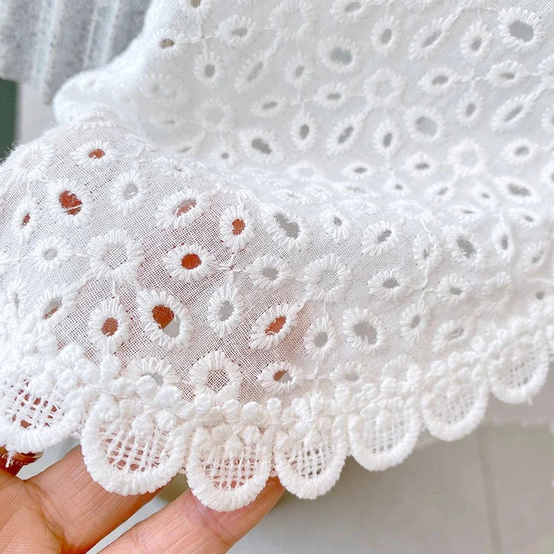 Korean Children's Clothing 2025 Summer Outfits Baby Sweet Hollow Cotton Halter Vest+Denims Shorts Kids Girls Casual Clothes Sets