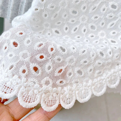 Korean Children's Clothing 2025 Summer Outfits Baby Sweet Hollow Cotton Halter Vest+Denims Shorts Kids Girls Casual Clothes Sets