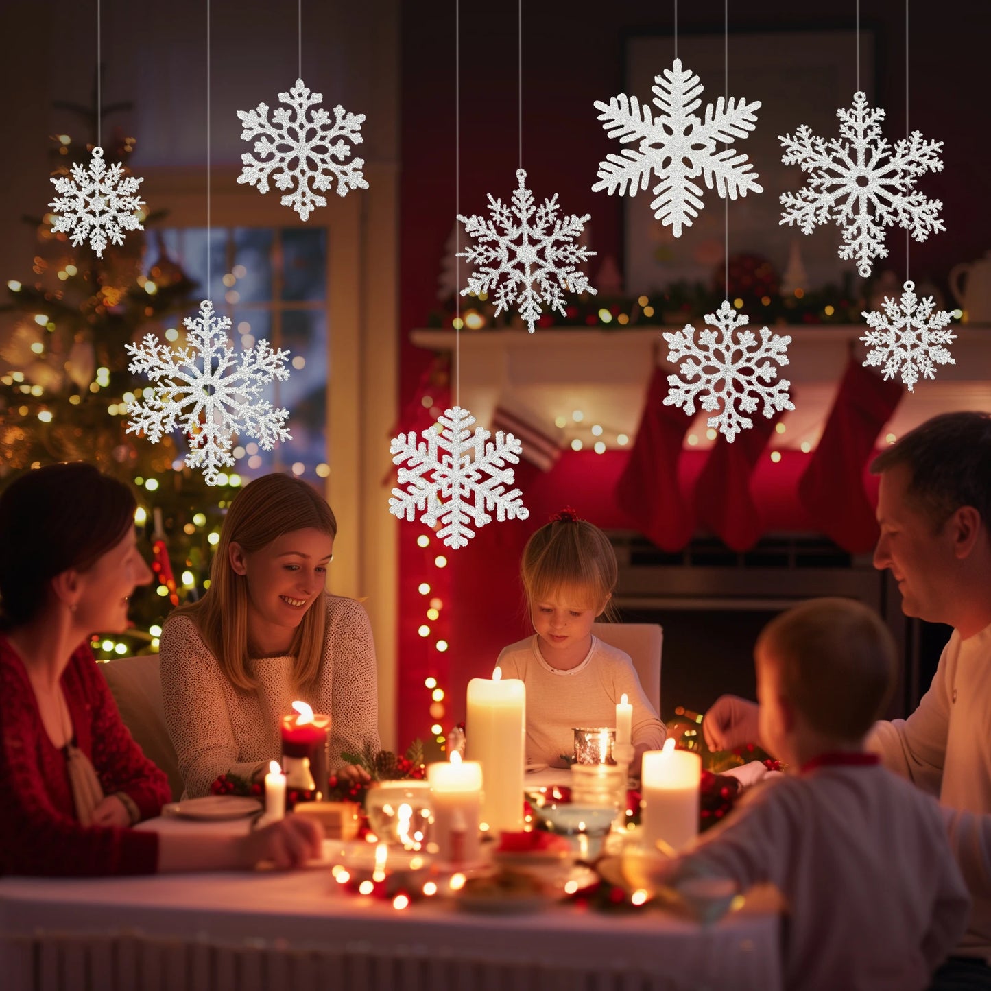 48pcs Snowflakes-Christmas Tree Decoration Snowflake Ornaments for Tree Plastic Glitter Christmas Indoor Winter Wonderland Decor